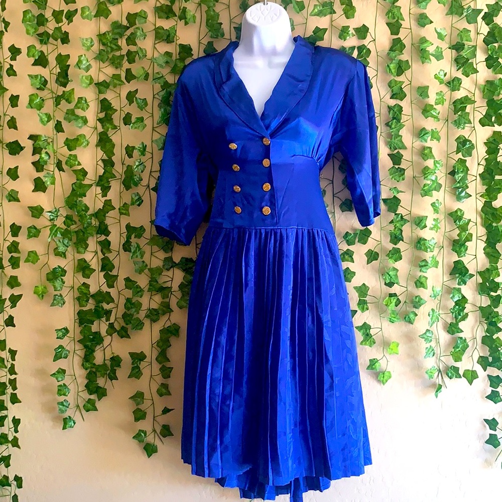 vintage silk blue dress with detailed buttons